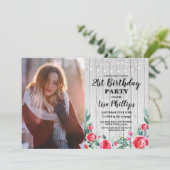 写真21歳素朴の誕生日パーティー赤フローラウッド 招待状 (スタンド正面)