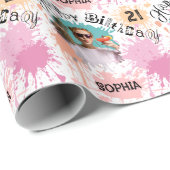 写真21th誕生日ピンクピーチ絵を描（ばちゃばちゃ）跳ねる ラッピングペーパー (ロールコーナー)