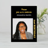 写真21th誕生日ブラック金ゴールド 箔招待状 (立ち正面)