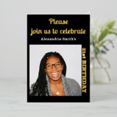 写真21th誕生日ブラック金ゴールド 箔招待状 (立ち正面)