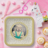 写真25乱数パターン金ゴールド/白 ペーパープレート (パーティー)