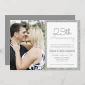 写真25周年記念結婚シルバーフェイクグリッター 招待状 (正面/裏面)