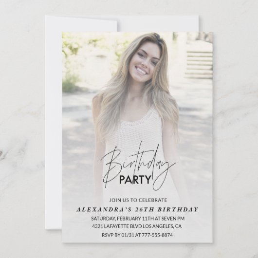 写真26歳の誕生日の招待Birthday Party Gray 招待状 (正面)