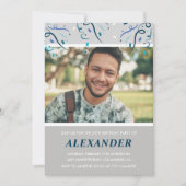 写真29歳の誕生日招待状彼ブルー紙吹雪 招待状 (正面)