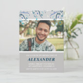 写真29歳の誕生日招待状彼ブルー紙吹雪 招待状 (スタンド正面)