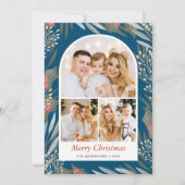 写真3モダン枚の冬の青い葉メリークリスマス シーズンカード (正面)
