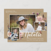 写真3名フローラパーソナライズされた卒業パーティー インビテーションポストカード (正面/裏面)