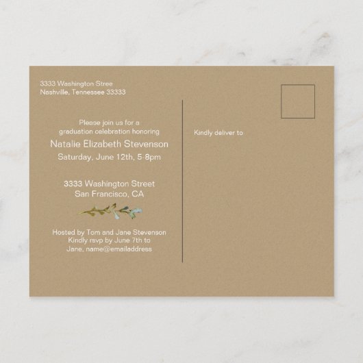 写真3名フローラパーソナライズされた卒業パーティー インビテーションポストカード (裏面)