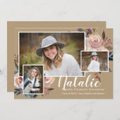 写真3名フローラパーソナライズされた卒業パーティー 招待状 (正面/裏面)