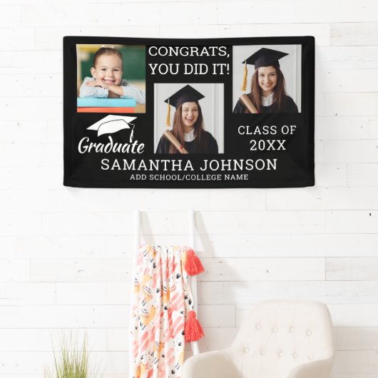 写真3枚おめでとう2025年卒業クラスBlack 横断幕 (インサイチュ)