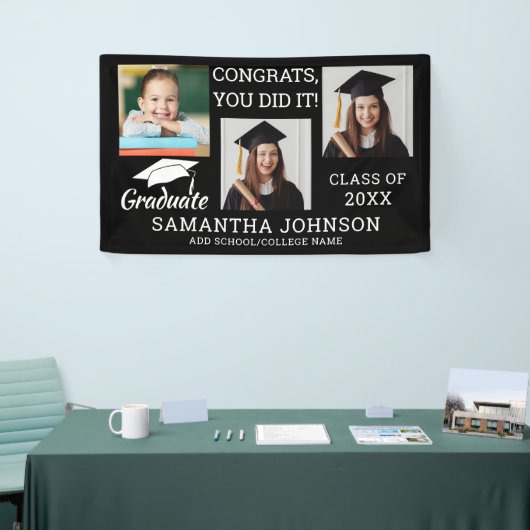 写真3枚おめでとう2025年卒業クラスBlack 横断幕 (トレードショー)