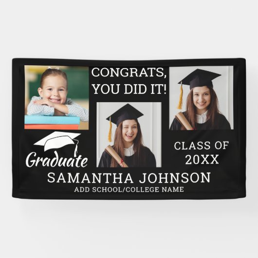 写真3枚おめでとう2025年卒業クラスBlack 横断幕 (横)