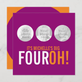 写真3枚40th FOUROH!写真の誕生日招待状 招待状