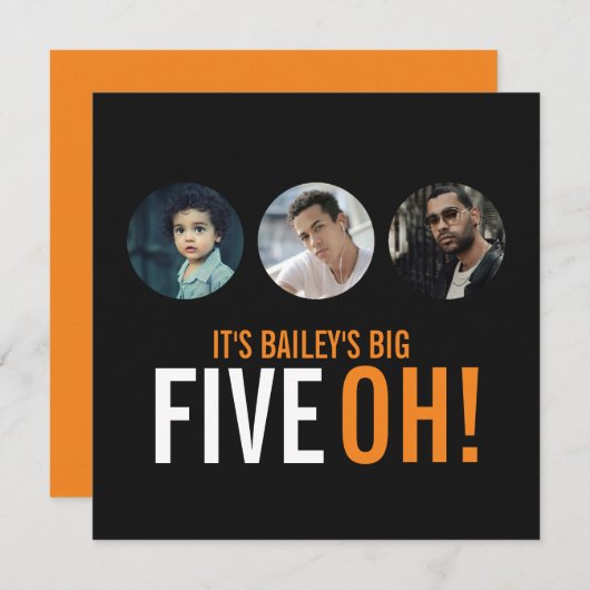 写真3枚50th FIVEOH！写真の誕生日招待状 招待状 (正面/裏面)