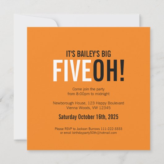 写真3枚50th FIVEOH！写真の誕生日招待状 招待状 (裏面)