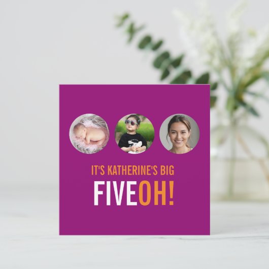 写真3枚50th FIVEOH！写真の誕生日招待状 招待状 (スタンド正面)