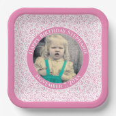 写真30乱数パターンピンク/白 ペーパープレート (正面)