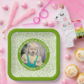 写真30乱数パターン(緑/白) ペーパープレート (パーティー)