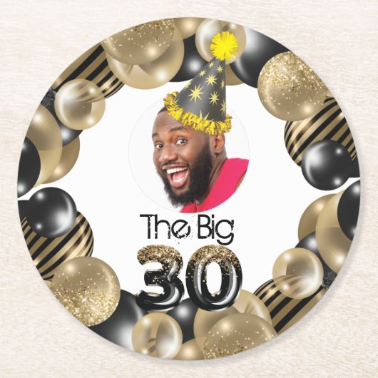 写真30歳の誕生日おもしろい ラウンドペーパーコースター (正面)