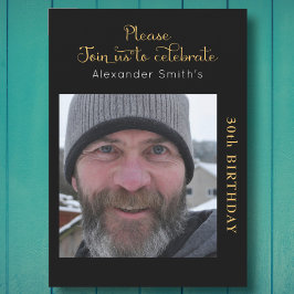 写真30歳の誕生日ブラックと金ゴールド 招待状