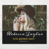 写真30誕生日ブラック金ゴールド書道スタイリッシュ スパークリングワインラベル (シングルラベル)