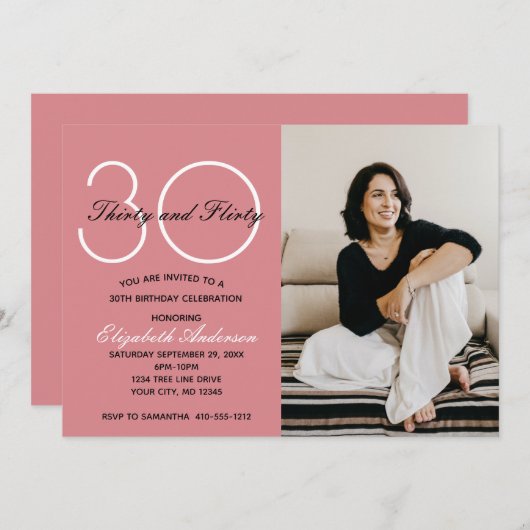 写真30 30とピンク気のあるそぶりをした誕生日 招待状 (正面/裏面)