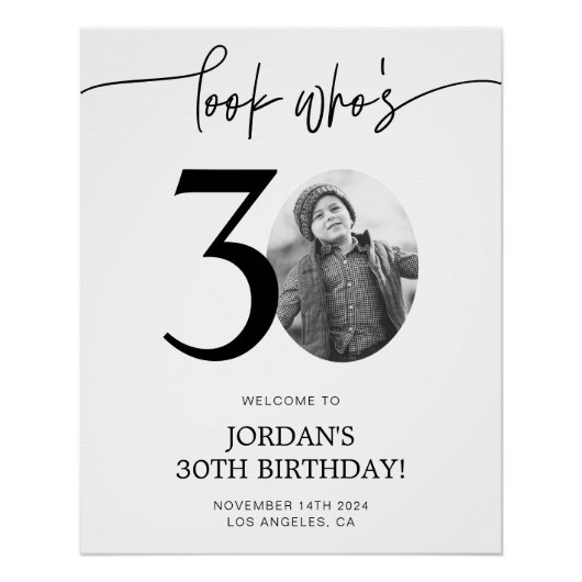 写真30th誕生日ウェルカムサイン | 誰が30歳か見て ポスター (正面)