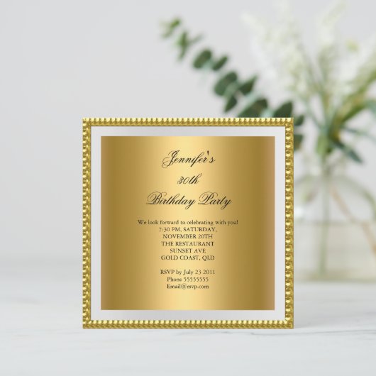写真30th誕生日パーティーエレガント金ゴールド白 招待状 (スタンド正面)