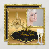 写真30th誕生日パーティーエレガント金ゴールド 招待状 (正面/裏面)