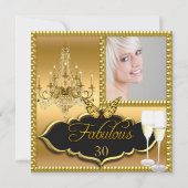 写真30th誕生日パーティーエレガント金ゴールド 招待状 (正面)
