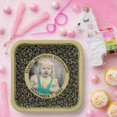 写真35乱数パターンブラック/金ゴールド ペーパープレート (パーティー)