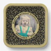 写真35乱数パターンブラック/金ゴールド ペーパープレート (正面)