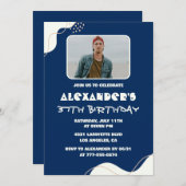 写真37th誕生日招待状メンズシンプルネイビー 招待状 (正面/裏面)