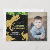 写真3 ディノ グリーン グリッター 恐竜 誕生日 招待状 (正面)