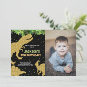 写真3 ディノ グリーン グリッター 恐竜 誕生日 招待状 (スタンド正面)