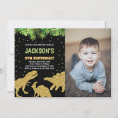 写真3 Dinoブラックグリッター恐竜誕生日 招待状 (正面)