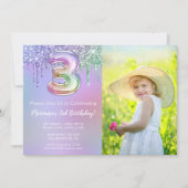 写真3rdパープルピンクグリッタードリップスバースデーパーティー 招待状 (正面)