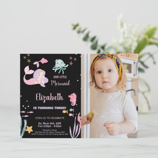 写真3rd私たちの小さなマーメイド誕生日招待状 招待状 (スタンド正面)