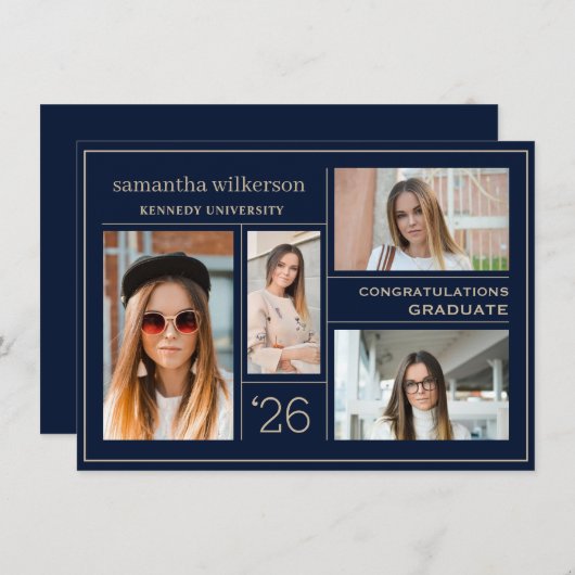 写真4コラージュおめでとうございます卒業生 ノートカード (正面/裏面)