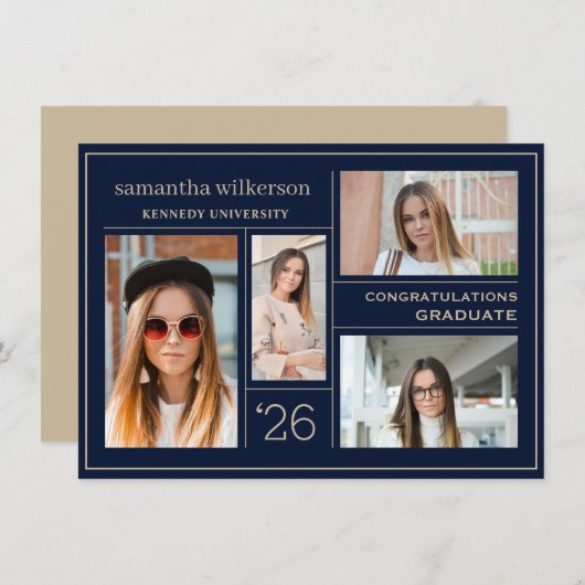 写真4コラージュおめでとうございます卒業生 ノートカード (正面/裏面)