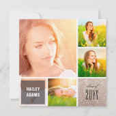 写真4枚 コラージュ グリッター スクエアー 卒業パーティー 招待状 (正面)