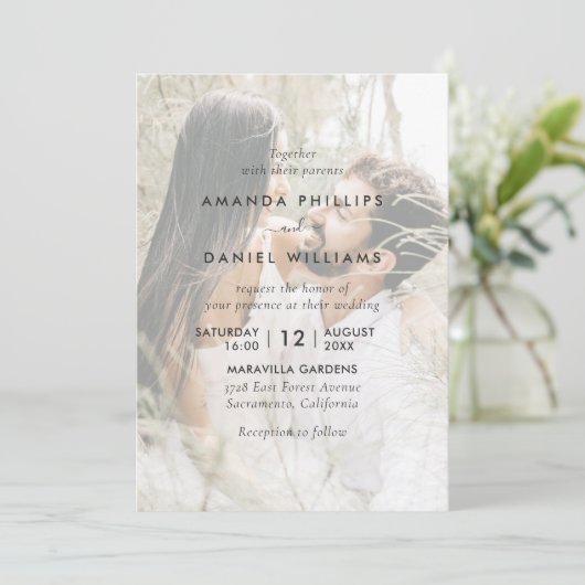 写真4重ねエレガントモダン結婚合せ 招待状 (スタンド正面)