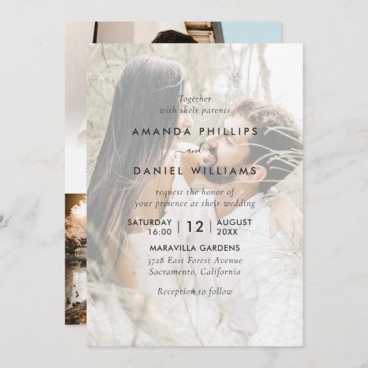 写真4重ねエレガントモダン結婚合せ 招待状 (正面/裏面)