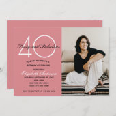 写真40と素晴らしいピンクの誕生日 招待状 (正面/裏面)