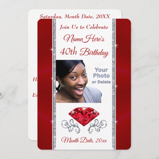 写真40パーソナライズされた歳の誕生日招待状 招待状 (正面/裏面)