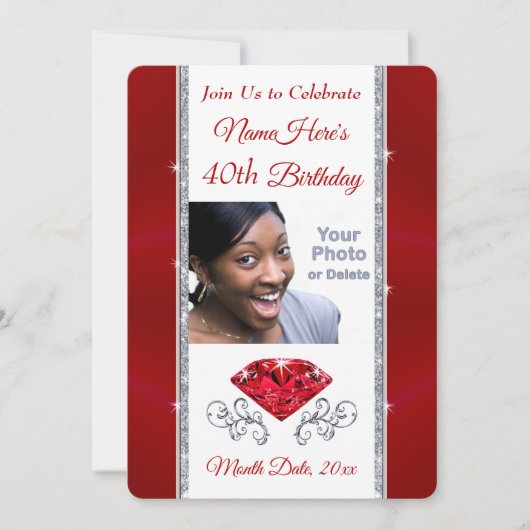 写真40パーソナライズされた歳の誕生日招待状 招待状 (正面)
