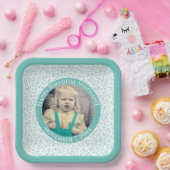 写真40乱数パターンティール(緑がかった色)/白 ペーパープレート (パーティー)