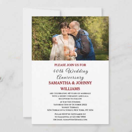 写真40周年記念結婚ルビー 招待状 (正面)