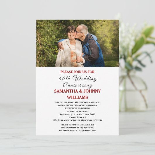 写真40周年記念結婚ルビー 招待状 (スタンド正面)