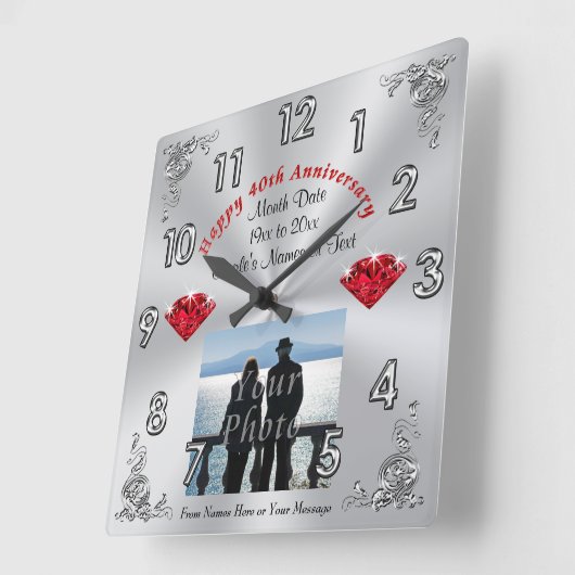 写真40周年記念結婚贈り物伝統的 スクエア壁時計 (傾斜)